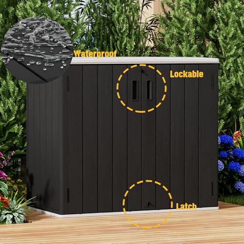 Image of Mrosaa Large Outdoor Storage Box,Resin Sheds&Outdoor Storage Waterproof /Lockable,Outdoor Storage Cabinets for Balcony,Garage,Backyard (37Cu.ft-Black White)