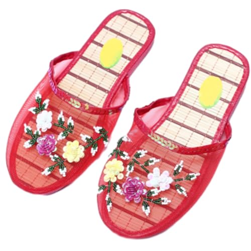 Chinese Slippers for Women, Bamboo Chinese Mesh Sandals, Mesh Floral Slippers