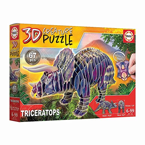 Educa - Puzzle 3D Triceratops 3D Creature Puzzle, Puzzle pour Enfants (Casse-tête pour Développement, Agilité et Amusement Les garçons et Filles (19183)