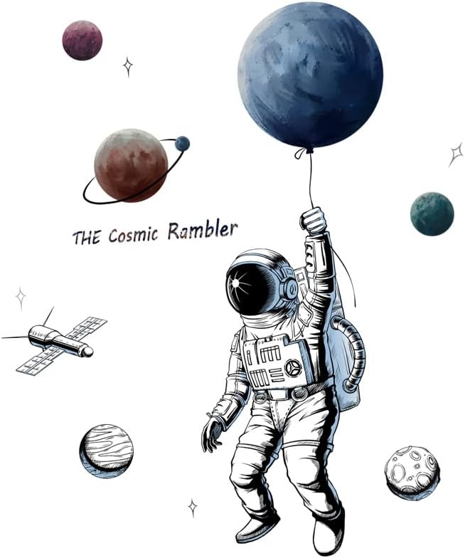 Miniatura 2 de Calcomanías de pared de astronauta para dormitorio, como decoración de pared para sala de estar, calcomanías extraíbles para decoración de paredes