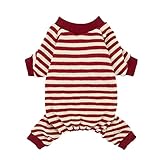 Fitwarm Red and White Striped Dog Pajamas, Waffle Dog Clothes for Small Dogs Girl Boy, Puppy Onesie with Feet, Pet Christmas Outfit, XL