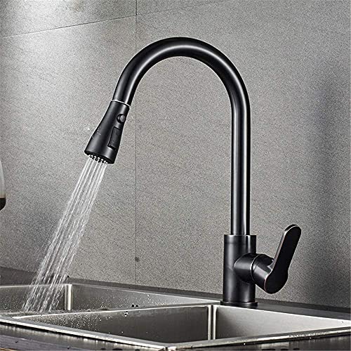 SENWEI Mélangeur Chaud et Froid de Robinet de Cuisine Tout en cuivre avec tête de pulvérisation extractible, évier de Cuisine, Robinet, poignée Unique rétro Noire