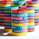 LovesTown 24PCS Happy Birthday Rubber Bracelets, Silicone Stretch Wristbands for Kids Birthday Party Supplies Easter Basket Goodie Bags Stuffers Egg Fillers