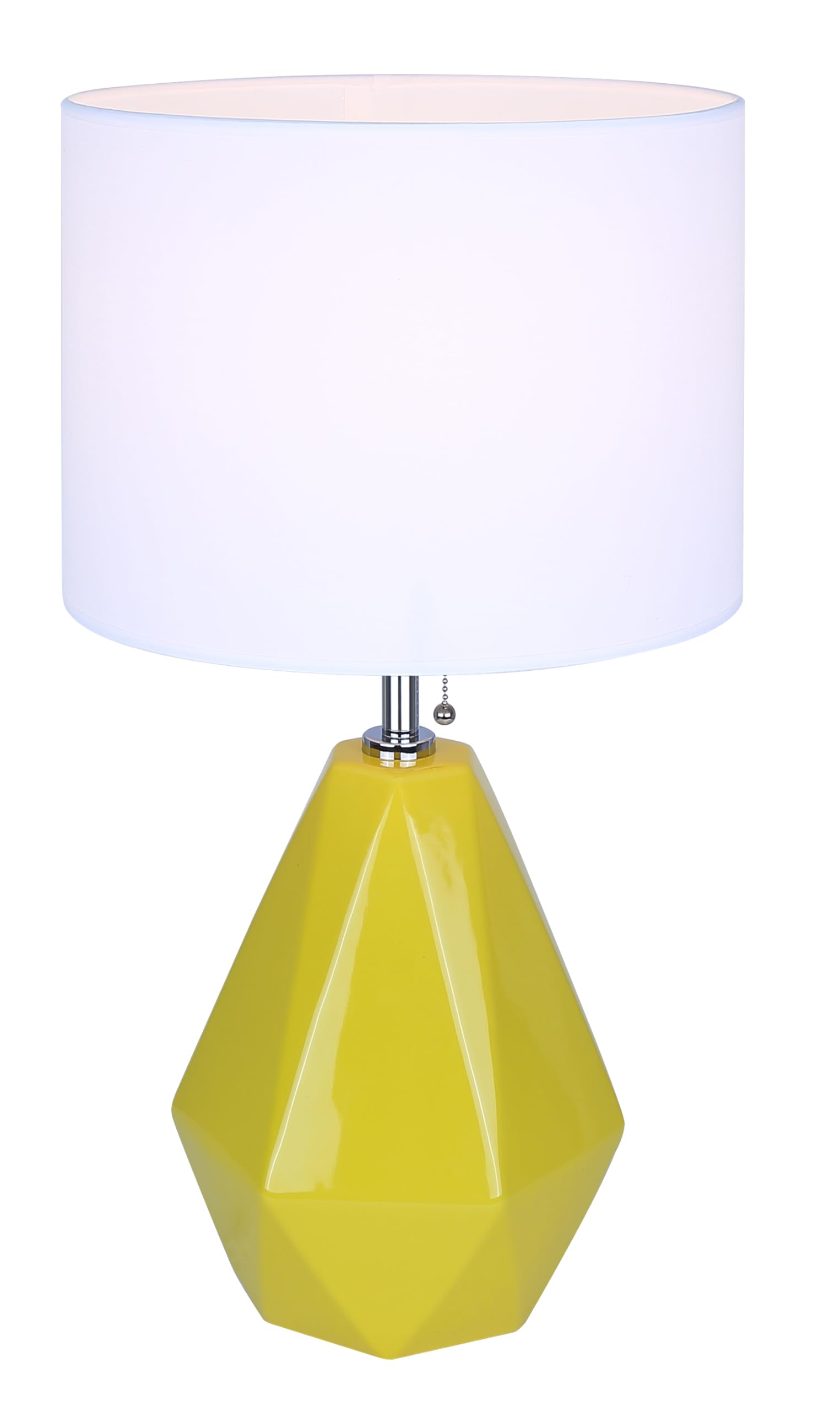 Canarm Persei 1-Light Table Lamp, 25-Inch Vibrant Yellow & Chrome Finish with Fabric Shade, Pull Chain Switch for Living Room & Bedroom