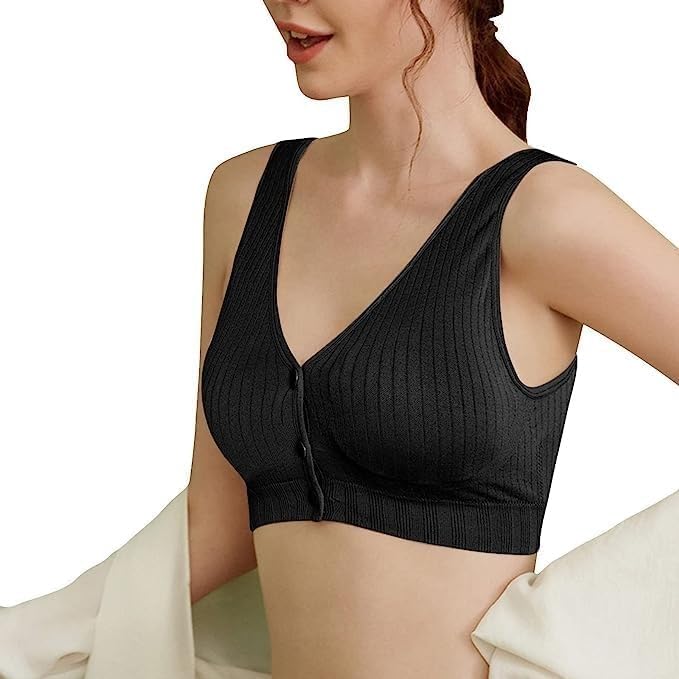 Women's Front Button Open Nursing Bra Cotton Full Coverage Lightly Padded Maternity Bras-image-23