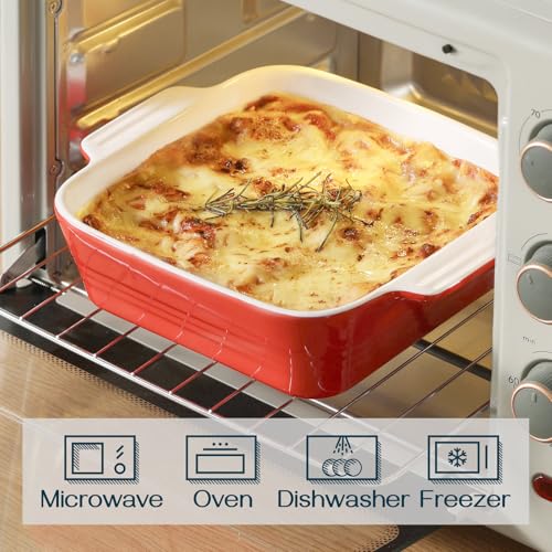 Image of DOWAN 8x8 Baking dish, Square Baking Pan, Ceramic Casserole Dishes for Oven, Cake Pan with Handle, for Brownie, Lasagna, Casserole, 2 Quart, Home Gift, Wedding Gift, Red