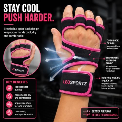 Image of Leosportz Gym Gloves for Women Weight Lifting | Workout Gloves with Wrist Support for Women | Crossfit Gym Gloves with Anti Slip Silicon (Pink, S)