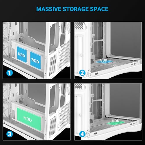 Image of SAMA V62 Mid-Tower PC Case, 7x120mm Pre-Installed ARGB PWM Fans, 4mm Tempered Glass, USB 3.1 Type-C & USB 3.0 Ports, 7 Slots, Support ATX /MATX /ITX (Back-Connect Compatible), White