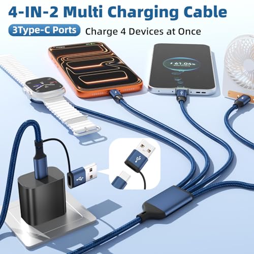 Image of 2026 Travel Essentials for iWatch Charger with 3 Type-C Ports, 2Pcs 5FT