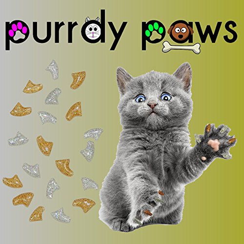 Purrdy Paws Soft Nail Caps for Cat Claws Gold/Silver Glitter Combo (Kitten)