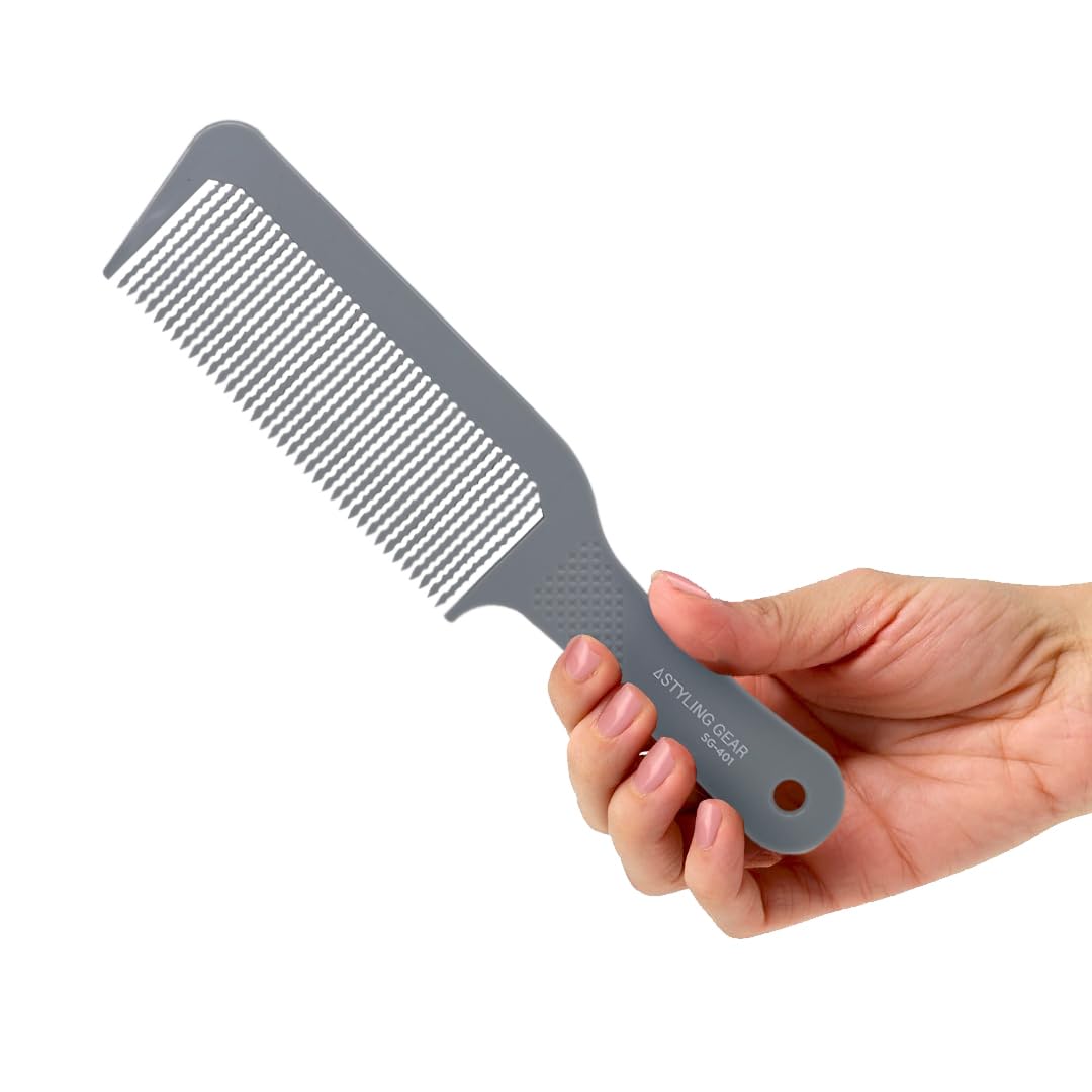 Styling Gear 401 Barber Comb Flattops Clipper Comb Hair Cutting Wavy Teeth Heat Resistant Bear Combs Flat Top Comb 1 Pc. (Gray)
