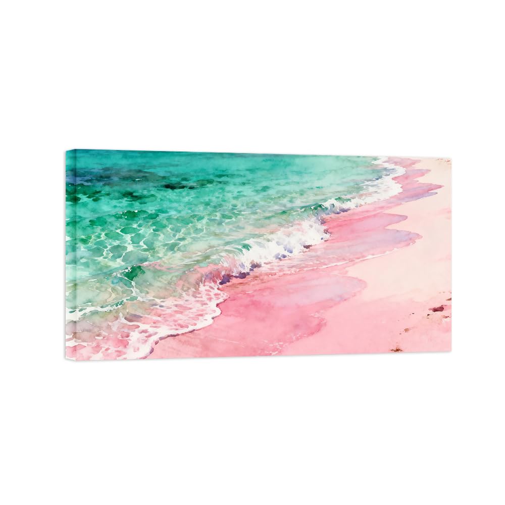 OZPWBVY Pink Beach Sea Landscape Canvas Prints Ready to Hang 20x35cm Wrapped Canvas