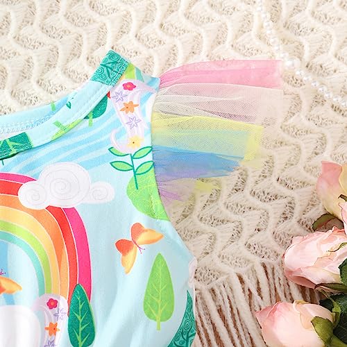 Fashion Princess Girls Short Sleeve Glitter Unicorn MLP Rainbow Tulle Skirt Birthday Party Dress3
