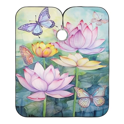 Capa para corte de cabello impermeable profesional Butterflies and Lotus con cierre ajustable de broche para barbería y estilismo miniatura 2