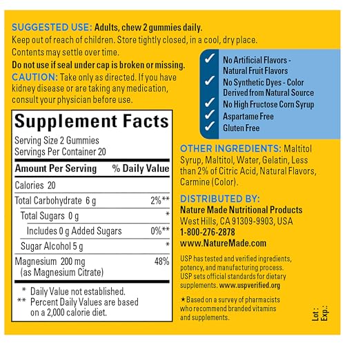 Nature Made Zero Sugar Magnesium Citrate Gummies 200mg per Serving, 40 Ct - image 9