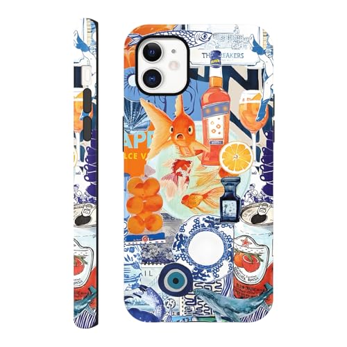 Yirlbey Cover per iPhone 11 6,1', Custodia Aesthetic Estivi Collage Frutta Oceano Disegno Design Motivo Antiurto Silicone Posteriore Protettiva Bumper Phone Case per Ragazze per iPhone11, Pesce Rosso