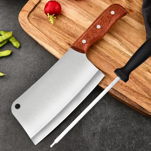 Image of Machado Forging Serbian Chef Knife Set - 12 inch Full Tang High Carbon Clad Steel Butcher Cleaver with Knife Sharpener - Perfect for Vegetables, Fish, Meat - Ideal for Kitchen, Hotel, Restaurant