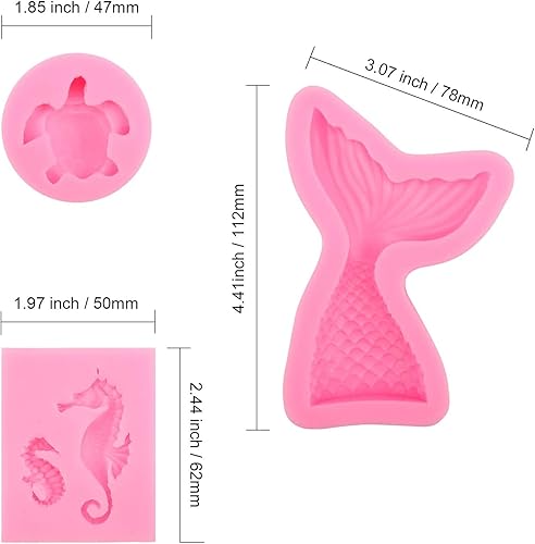 Miniatura 2 de 6 moldes de silicona con temática oceánica de cola de sirena, caballito de mar, tortugas marinas, conchas de mar, para hacer dulces, chocolate,