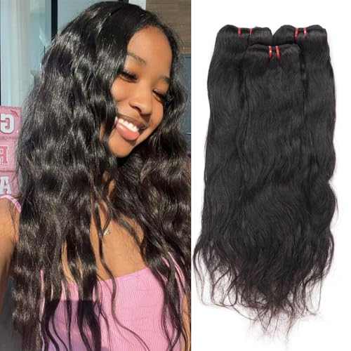 18 16 14 Inch Brazilian Natural Wave Hair 3 Bundles100% Unprocessed Virgin Human Hair Bundles Yuyongtai Wave Hair Human Bundles Natural Wave Hair Extensions 1B Color