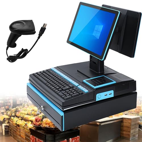 15,6 pulgadas Terminal TPV con escáner portátil, impresora integrada de 58 mm, Pantalla Cajas Registradoras Comercio, punto de venta para fábricas, para empresas y negocios, con Windows 10 H 8+128GB