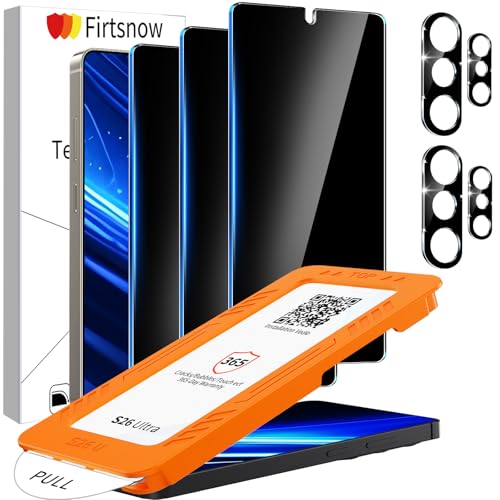 3 Pack Privacy Screen Protector for Samsung Galaxy S26 Ultra Tempered Glass + 2 Pack Camera Lens Protector True 25Anti Spy Military Grade Shatterproof 9H+ Hardness Auto Alignment Frame 6.9