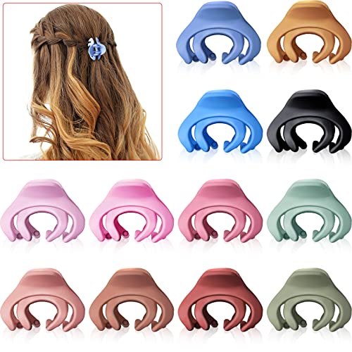 12 Pieces Small Hair Claw Clips Mini Hair Jaw Clips Matte Octopus Clips Spider Resin Clamps French Nonslip Clips Simple Styling Hair Clips for Women Girls Kids Hair Accessories, 12 Colors