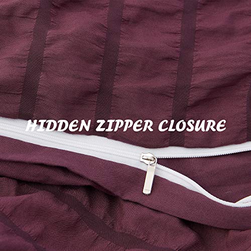 Nexhome Seersucker Purple Duvet Cover Set Queen Size 100% Washed Microfiber Zipper Closure & Corner Ties, 3 Pieces (1 Duvet Cover + 2 Pillow Cases), Queen Size(90"*90", 20"*26") #TOP4
