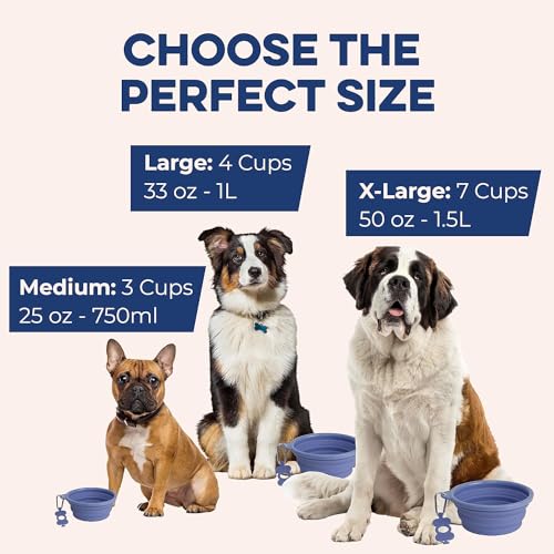 Bonza Collapsible Dog Bowls - 2 Pack, Small 12 oz, Dog Travel Accessories, Silicone Portable Dogs Bowl & Water Dish with Reinforced Rim & Carabiner for Hiking, Camping, and Car Trips, Navy Blue by Bonza - Used condition - Image 3