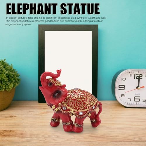 KJAOYU Feng Shui posągi czerwonego słonia, szczęśliwy feng shui, figurka słonia - wykwintne bogactwo i szczęście figurka do dekoracji domu i biura, idealny prezent na parapetówkę (rozmiar S)