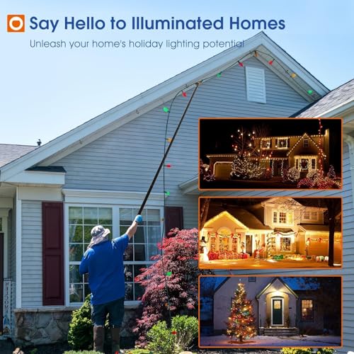 Telescopic Extension Pole for Hanging Outdoor String Lights and Mounting Screw Hooks