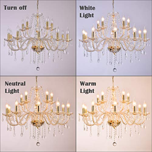 Timstono FBA-HYGXHG014-17 Gold Color Luxurious Candle Crystal Chandelier, 15 Lights K9 Modern Crystal Chandelier For Dining Room, Glass Ceiling Pendant Lamp thumb #2