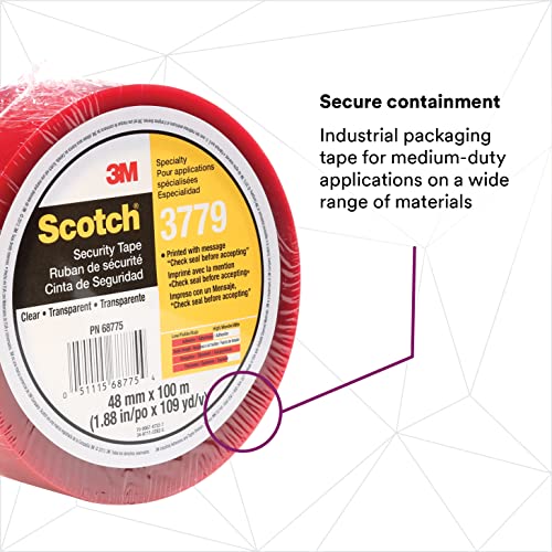 Image of 3M Scotch Security Message Box Sealing Tape 3779, Clear, 48 mm x 100 m | 1 Roll, Individually Wrapped Conveniently Packaged