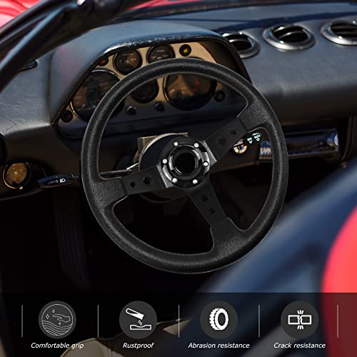 QYMOPAY Drifting Deep Dish Racing Steering Wheel, 6 Bolt Anti-Slip Leather and Aluminum Gaming Steering Wheel with Horn Button for Racing/Car Sim Driving/JDM Sports Racing Steering Wheel (Black) - Image 6