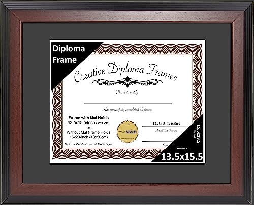 Creative Picture Frames 13.5x15.5 Mahogany Finish Diploma Frame with Black Matting Holds 13.5 by 15.5-inch Documents with Glass and installed Wall Hanger
