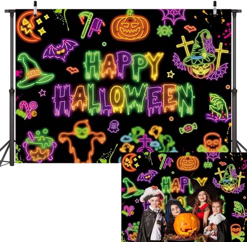 Happy Halloween Backdrop Banner Halloween Neon Party Photography ...