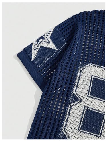 SHENHE Men's Crochet Jersey Shirt Y2k Baggy Letter Hollow Out Short Sleeve Pullover Sweater Tops4