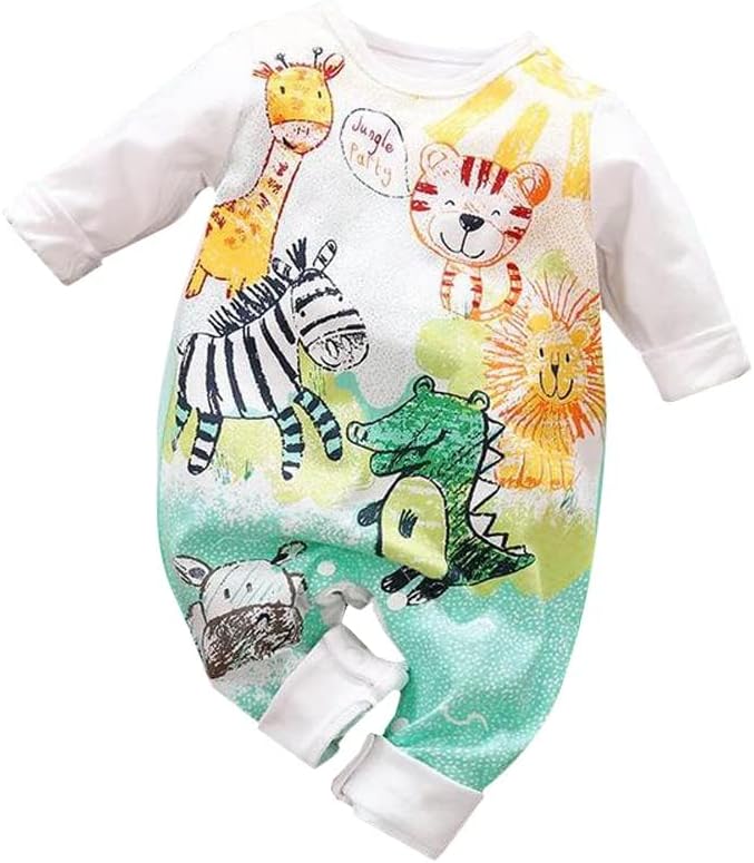 Cute Giraffe + Zebra With Floral Print Long Sleeve Baby Girl Clothes White Jumpsuit baby girl bodysuit - Image 2