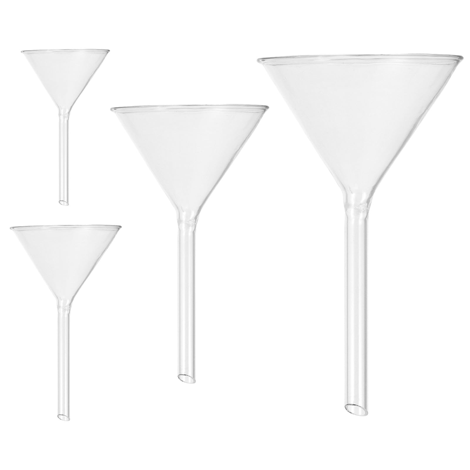 Embudo de Vidrio de Cuello Corto, 4 Piezas, para Laboratorio y Química, Gran Visibilidad, Adecuado para Trasvasar Líquidos a Frascos Pequeños
