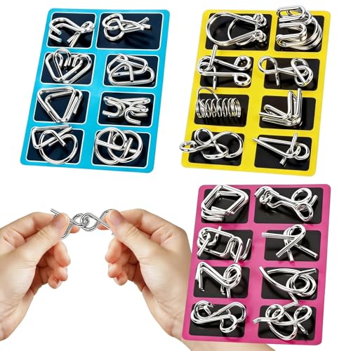 Metall Knobelspiele Puzzle 3D,24 Stück Metalldraht Brainteaser Set für Geduldsspiel und Denksport für Erwachsene und Kinde