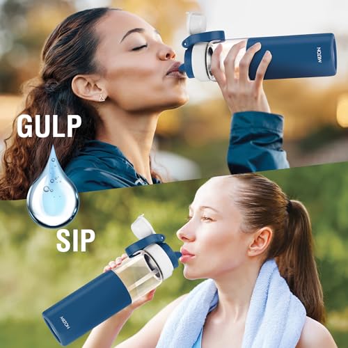 Image of MILTON Navi 800 2-in-1 Lid Sip or Gulp Water Bottle 800 ml | Sturdy Handle I BPA Free| Food-Grade | One-Touch Open | Leak-Proof | Ideal for Office, School, College, Gym, Blue