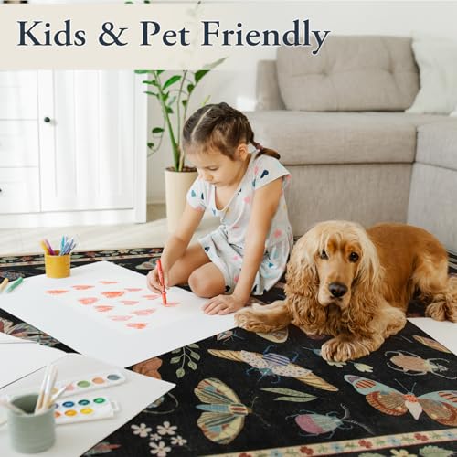 Lahome Insect Washable Round Area Rug, Soft Round Rugs 6ft Ultra-Thin Non-Slip, Boho Large Circle Carpet for Bedroom Living Room Kitchen Nursery, Black - Image 5