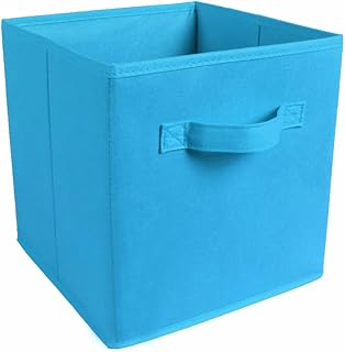 Foldable Square Storage Boxes - Canvas Fabric Storage Basket Bin Organizer with Handle for Home, Office - Collapsible Cube Organiser Folding Box for Laundry, Clothes, Toys, Books, Socks and Ties