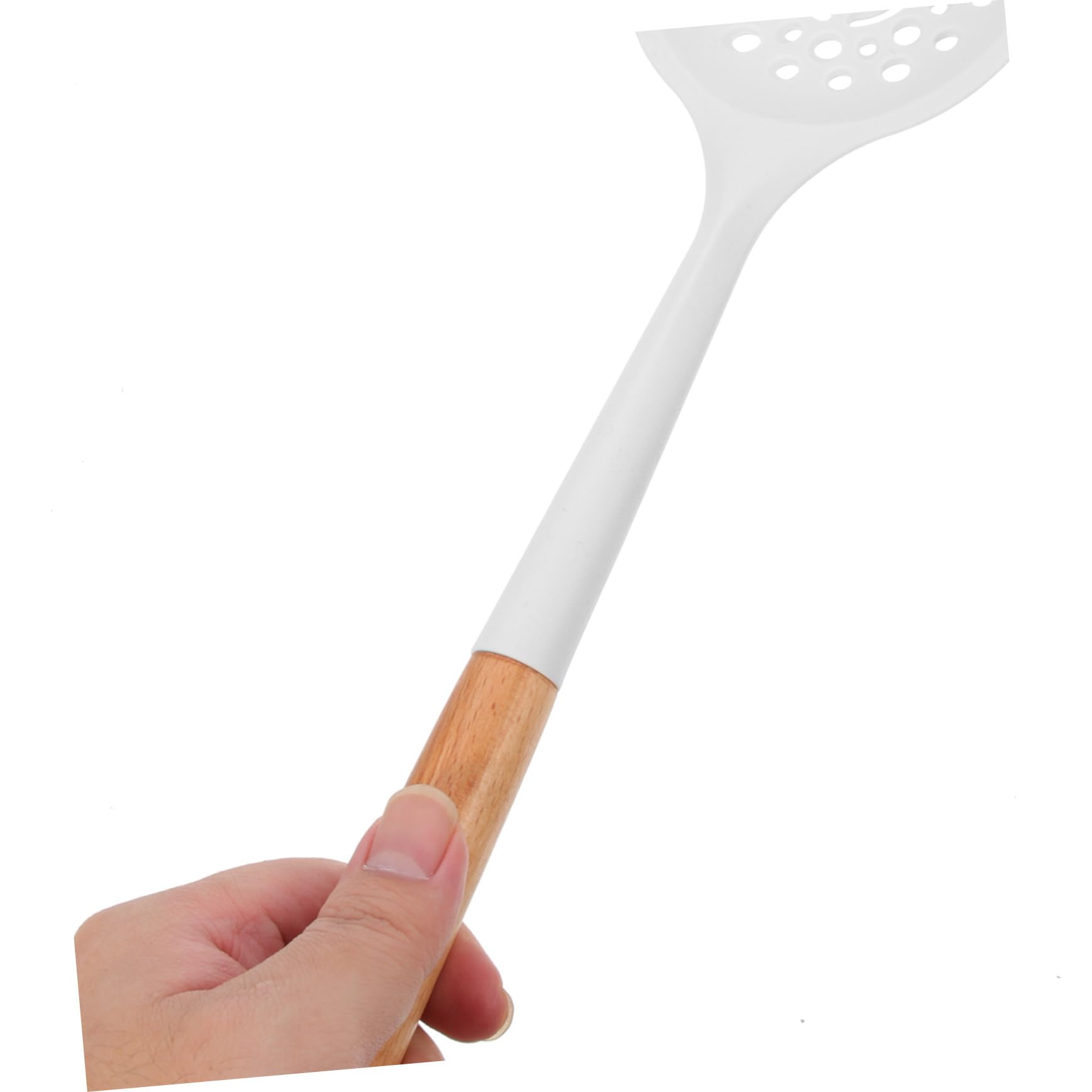 Cucchiaio Colapasta in Silicone e Legno, Forato, Resistente al Calore | Pasta e Noodles, Antiruggine e Anticorrosione, Utensile da Cucina per Scolare e Servire