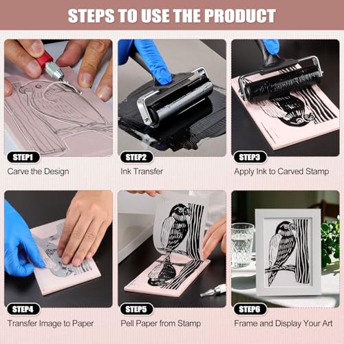 Image of Bobblebro Linoleum Blocks for Printmaking Supplies - 12PCS 4 inchx6 inchRubber Linocut Block Printing Kit for Stamp Carving, Soft Relief Printing Linoleum for DIY Crafts & Art Projects