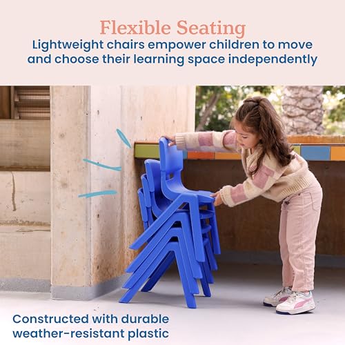 Image of ECR4Kids 12in Plastic School Stack Chair, Classroom Furniture, Blue, 4-Pack | Durable plastic, GREENGUARD Gold Certified, 4-6 years, 74 lb capacity, fully assembled, indoor and outdoor, classroom /home
