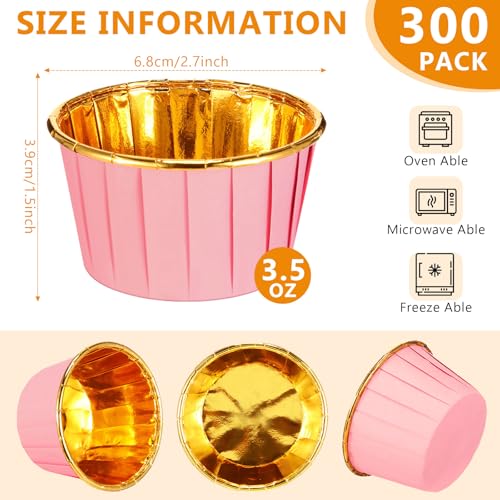 Image of 300 Pack Pink Gold Cupcake Liners Bulk Disposable Foil Muffin Cup