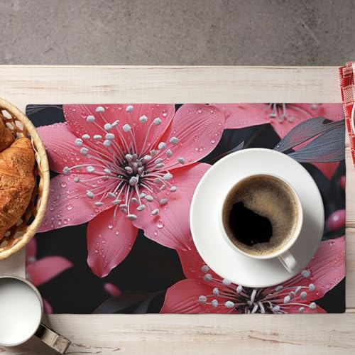 Set de table résistant à la chaleur en lin synthétique imitation textile motif fleurs - 8