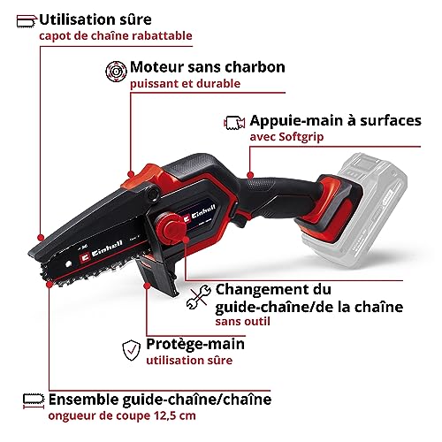 einhell Élagueuse sans fil ge ps 18/15 li bl solo power x change (18 v, moteur sans charbon, longueur de coupe 12,5 cm) livré sans batterie ni chargeur