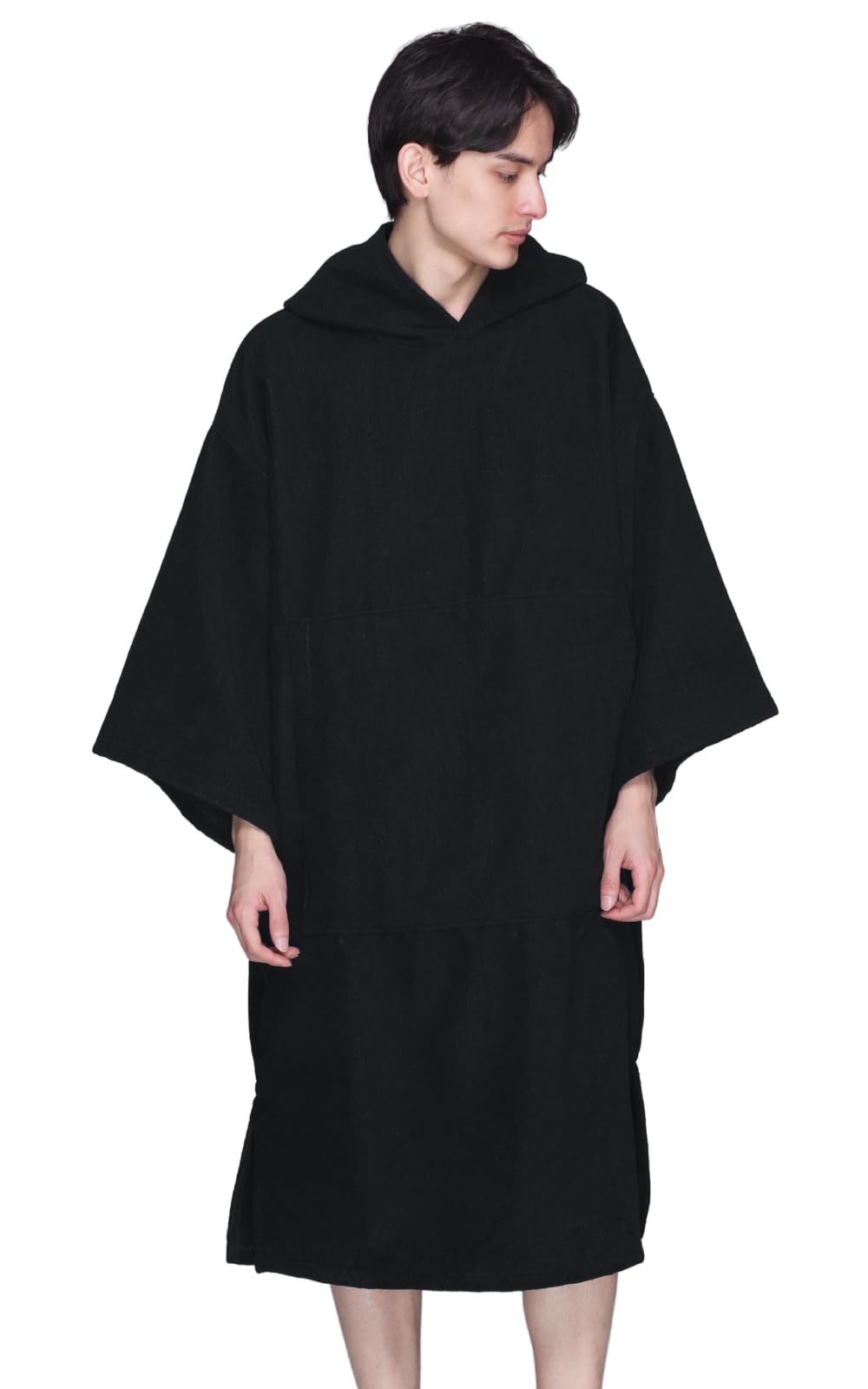 [PONTAPES] Surf Poncho, Sauna Poncho, Towel Poncho, Pile Fabric, with Back Pocket PPON-520 black (2) Free size