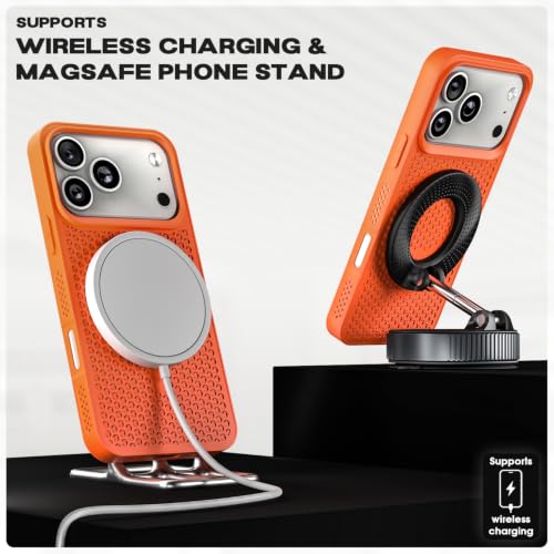 Image of Pikkme Back Cover for iPhone 17 Pro | Honeycomb Cooling Design | Silicone Heat Dissipation | Mag-Safe Compatible | Shockproof Camera Protection Bumper Case (Orange)